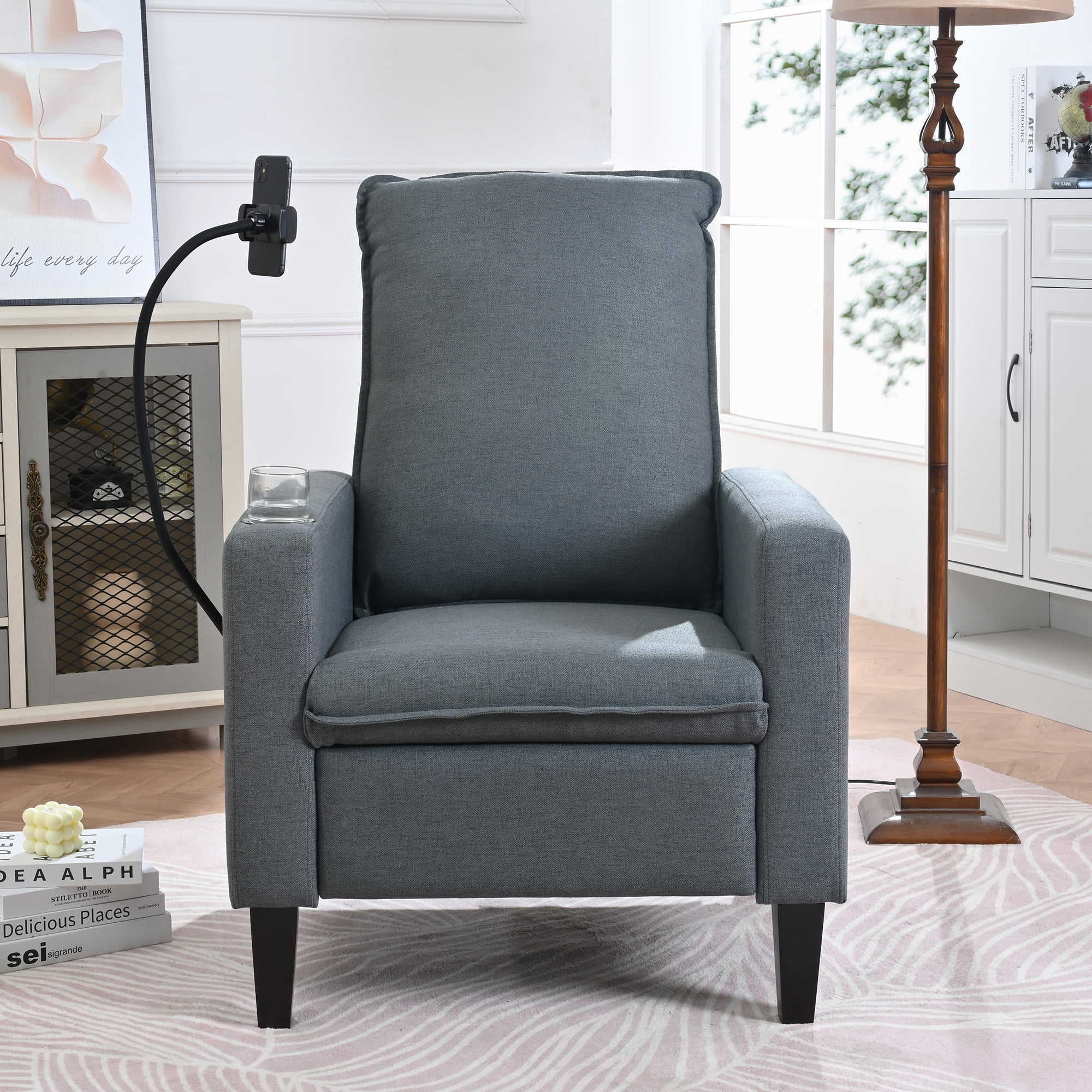 Adjustable Recliner Chair with Phone Holder & Cup Holder for Living ...