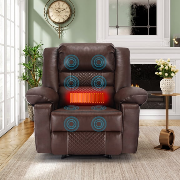 Adjustable Reclining Chair With 8 Massage - Brown Faux Leather, Lumbar Heat, Heavy Duty, Living Room Use Antique Look Vibrating, Relaxing Experience