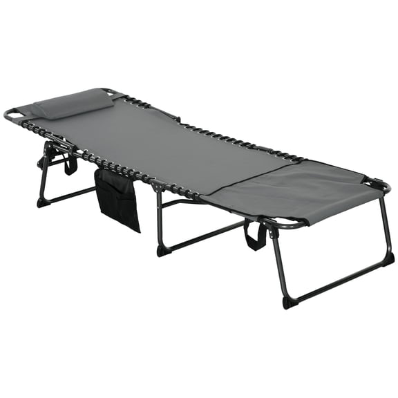 Adjustable Reclining Chaise Lounge Chair with Headrest, Side Pocket & Book Holder - Comfortable Outdoor & Indoor Lounger, Gray