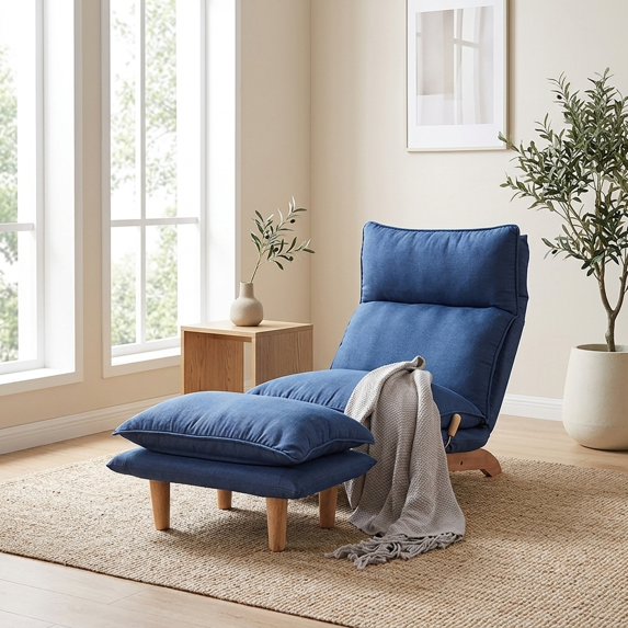 Adjustable Reclining Floor Chair with Lumbar Support - Dark Blue