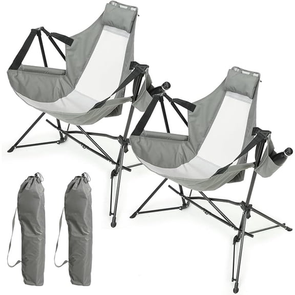 Adjustable Reclining Folding Hammock Camping Chair 250 LBS Stable Swing Outdoor Lounge Chair（Grey）