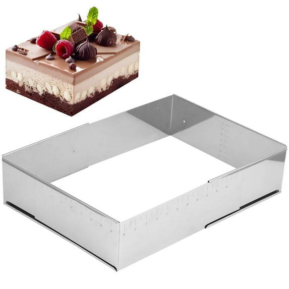 Adjustable Rectangular Cake Ring, Stainless Steel Mousse Cake Ring Mould for Tiramisu, Ret retractable Sheet Cake Frame for Baking