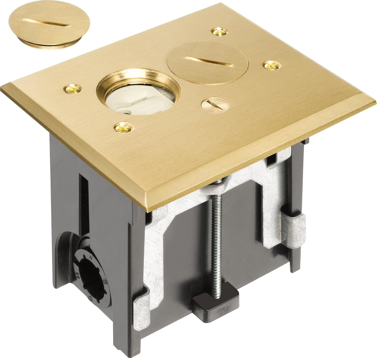 Adjustable Rectangular Floor Outlet Electrical Box Kit with Brass Metal