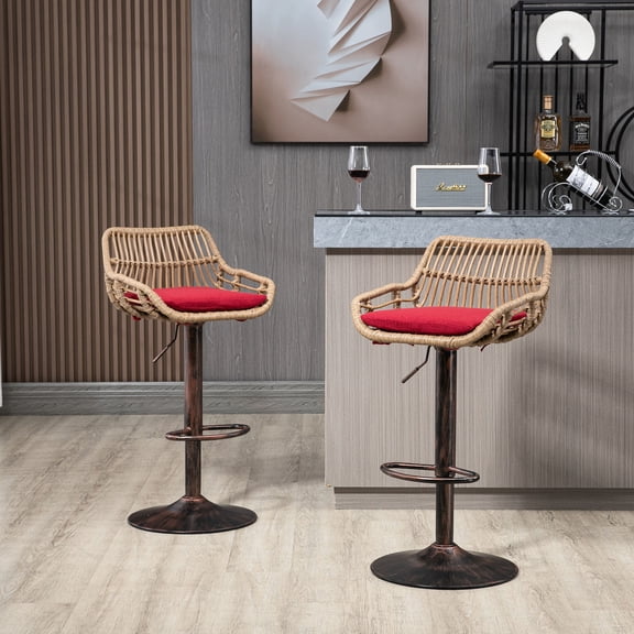 Adjustable Red Bar Stools with Arms | Ideal for Exhibition and Rest Areas | Ensure Long - lasting Daily Use