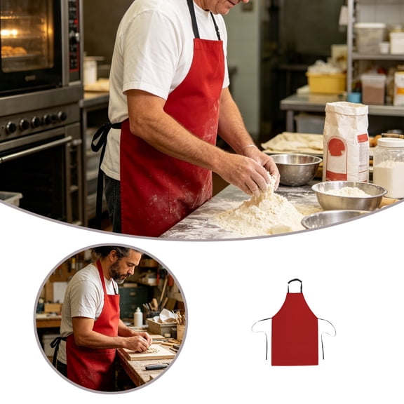 Adjustable Red Cooking Apron Long Water Stain Resistant Tie Full Coverage Chef Wear for Baking BBQ Grilling