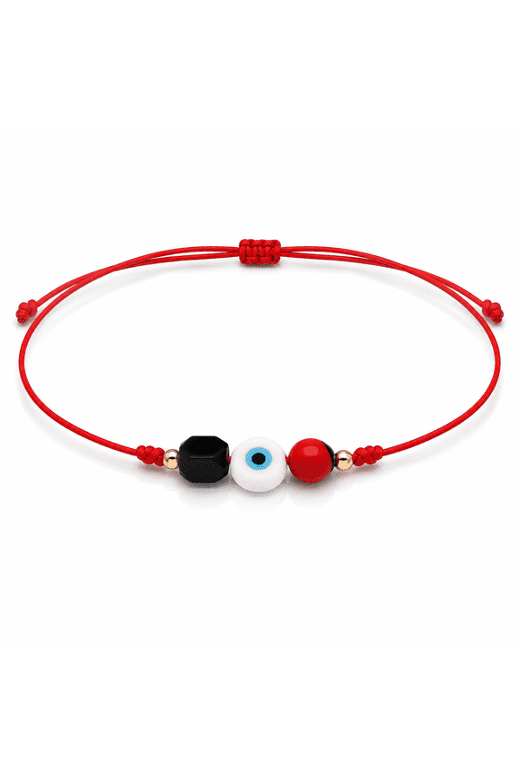 Adjustable Red Macrame Bracelet with Evil Eye, Peony Seed, Black Azabache and 18K Gold Plated Handmade Protection Bracelet for Women
