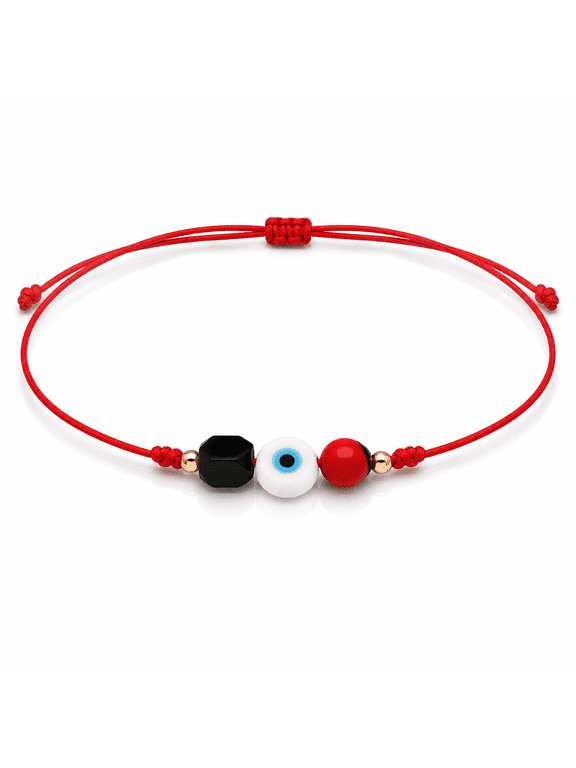 Adjustable Red Macrame Bracelet with Evil Eye, Peony Seed, Black Azabache and 18K Gold Plated Handmade Protection Bracelet for Women
