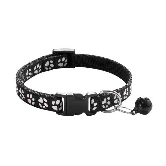 Adjustable Reflective Cat Collar with Safety Breakaway Buckle and Bell, Paw Print Design for Kittens and Small Dogs