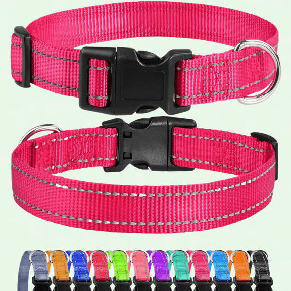 Adjustable Reflective Dog Collar with Quick Release Buckle, Sturdy Nylon Collars for Small Boy and Girl Dogs, Pink