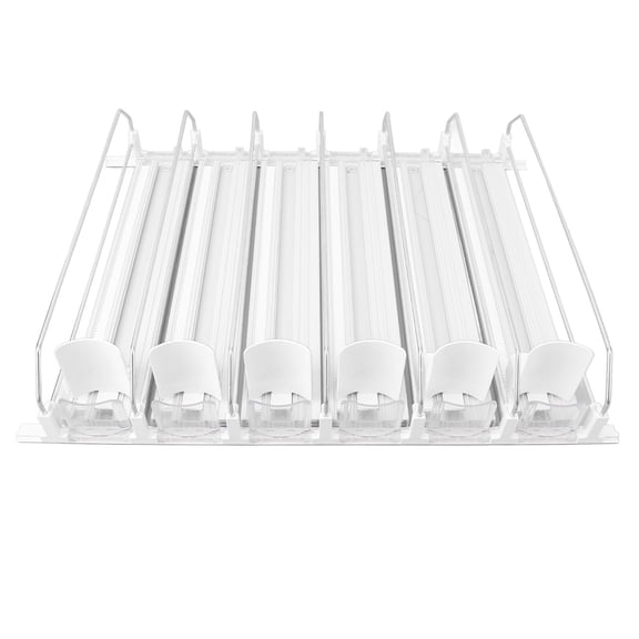 Adjustable Refrigerator Drink Organizer 6-Row Soda Can Pusher Glide & Beverage Dispenser, 18.9x15.0x3.1 Inches / 48x38x8 cm