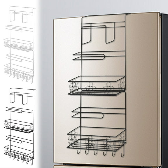 Adjustable Refrigerator Hanging Rack Multifunctional Storage Shelf Spice Organizer Expandable Design Maximizes Food Storage Space For Organized Kitchen Pantry Aestivo | Black | AESTIVO