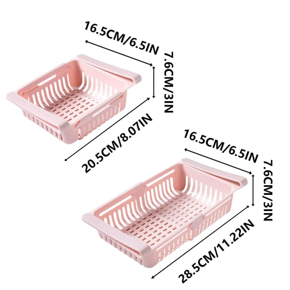 Adjustable Refrigerator Storage Rack 11.22x6.5in Pull-Out Organizer - Food Grade Plastic Fridge Shelf for Freezer & Fresh-Keeping (Pink)
