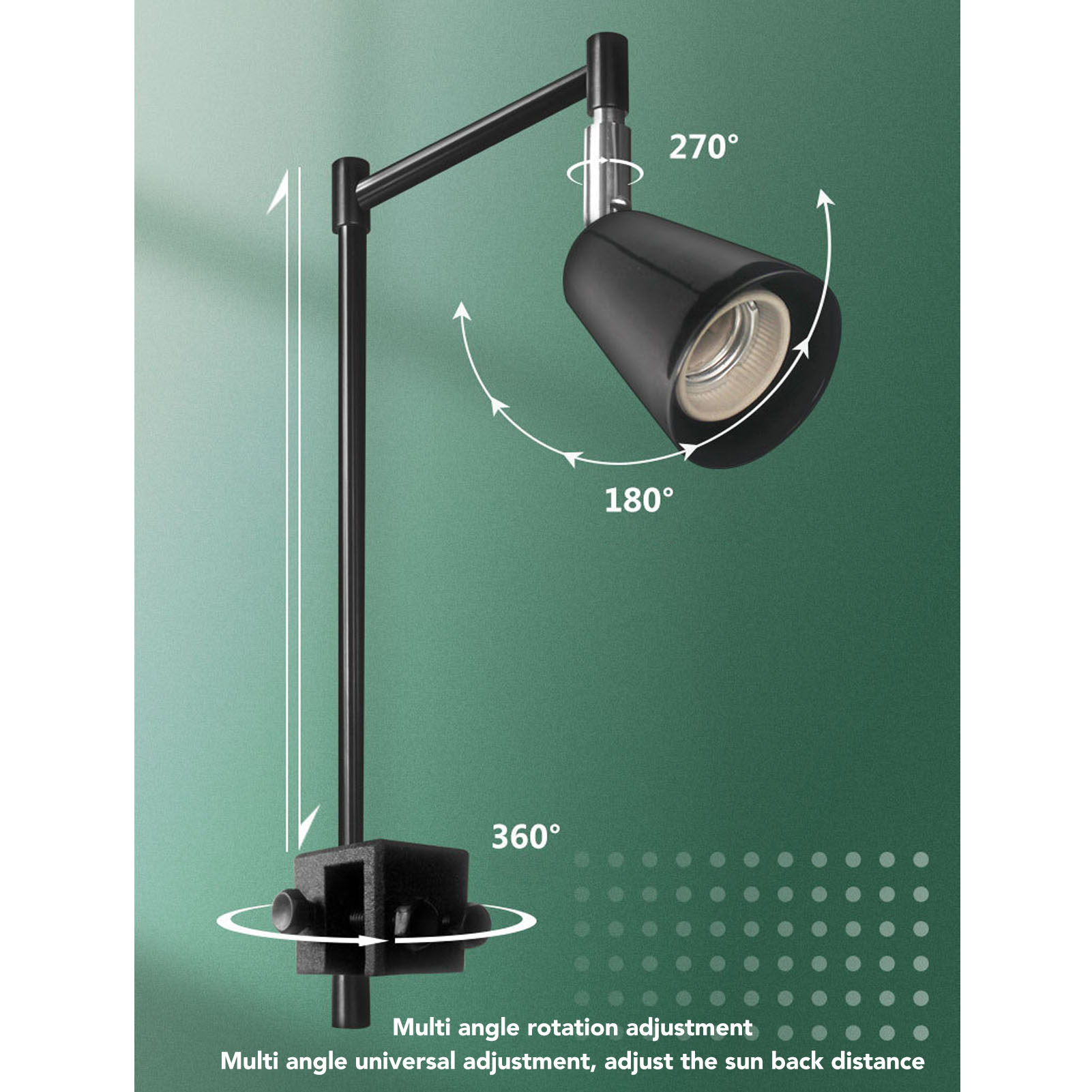 Adjustable Metal Reptile Lamp Stand Bracket - Height & Width Adjustable For Heat/UVB Lamps