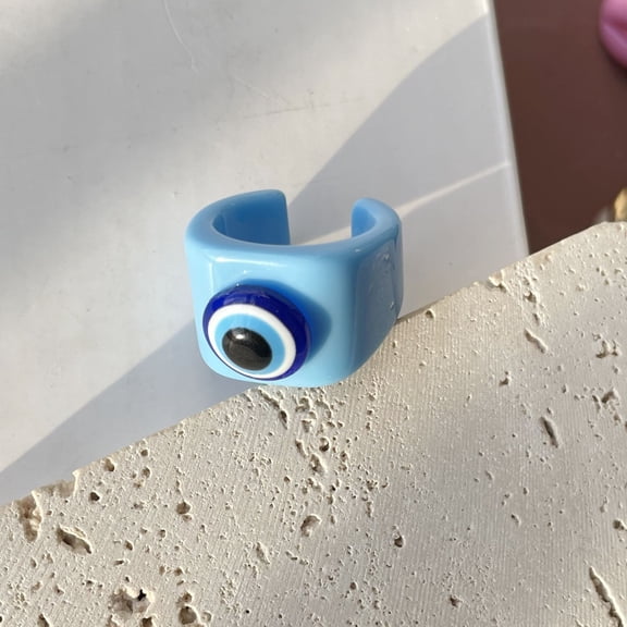 Adjustable Resin Geometry Ring, Unisex Colorful Acrylic Evil Eye Ring, Non-Inlaid Plastic Resin Ring
