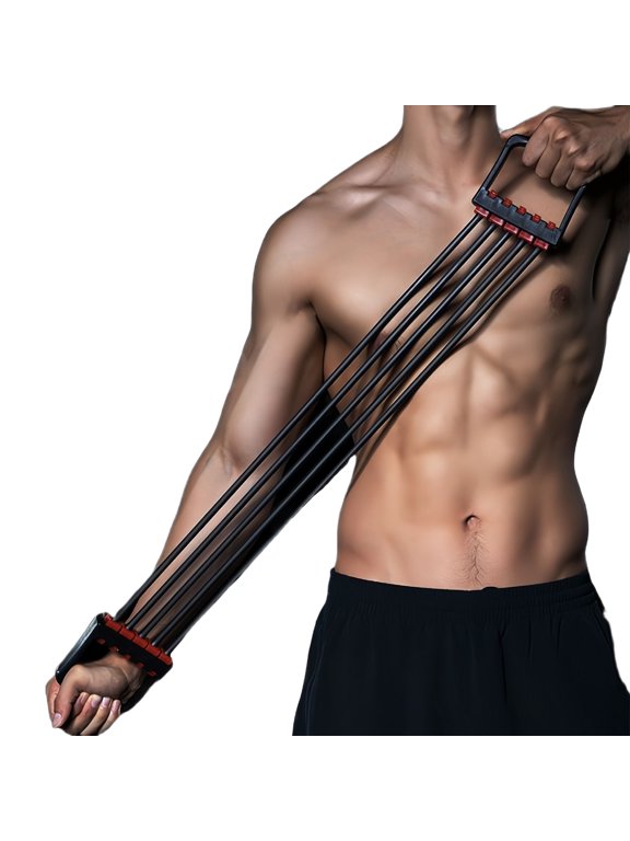 Resistance Band Chest Expander 5 Tube Adjustable 30 to 150 lbs Strength Training for Home Gym Black