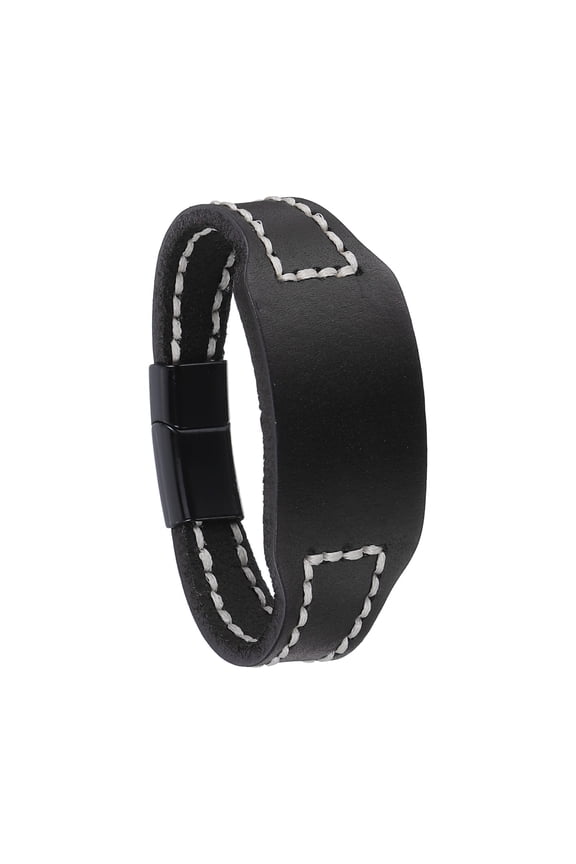 Adjustable Retro Leather Bracelet Blanks 8.1x1.2 Inch Stitched Leather Snap Cuff Wristbands Bracelets for DIY Craft Jewelry Making Supplies for Men Women, Black