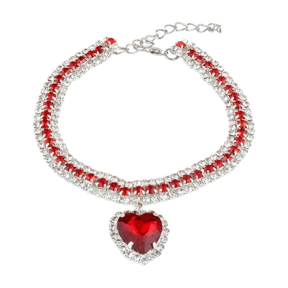 Adjustable Rhinestone Pet Collar Necklace for Cats and Dogs, Heart Design Fashion Accessories for Parties, Stylish Jewelry for Pets