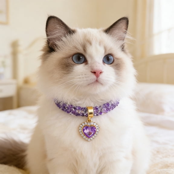 Adjustable Rhinestone Pet Necklace Crystal Dog Cat Collar Bling Pet Jewelry For Small Medium Pets Wedding Party Birthday Costume Accessory Pet Decoration Collar For Daily Wear Photo Props-Purple-M
