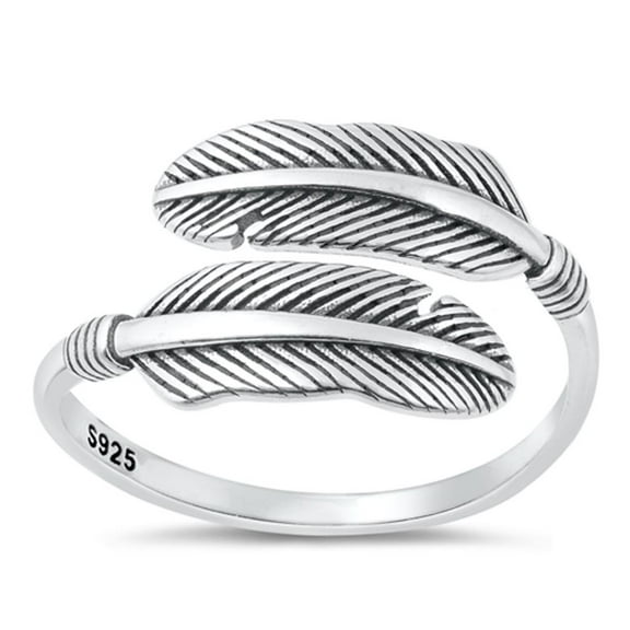 Adjustable Ring .925 Sterling Silver Open Feather Band Jewelry Female Male Unisex Size 5