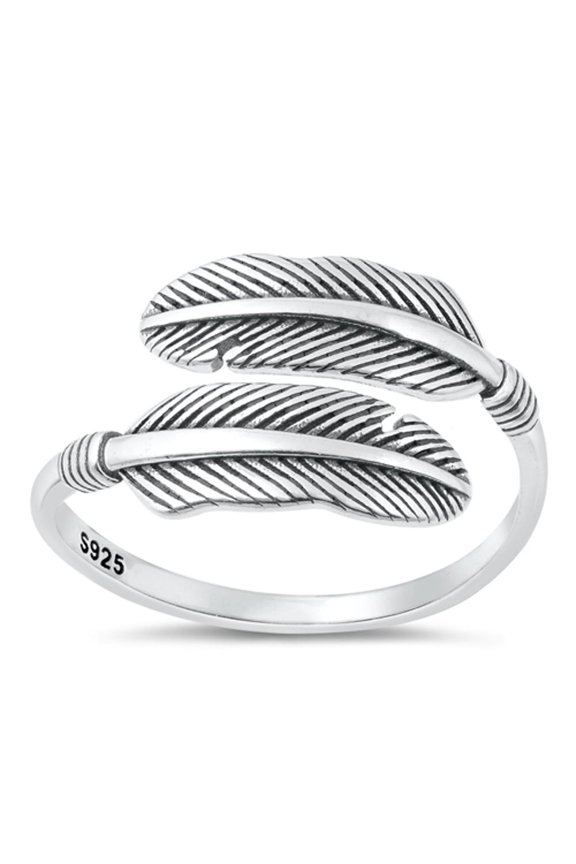 Adjustable Ring .925 Sterling Silver Open Feather Band Jewelry Female Male Unisex Size 7