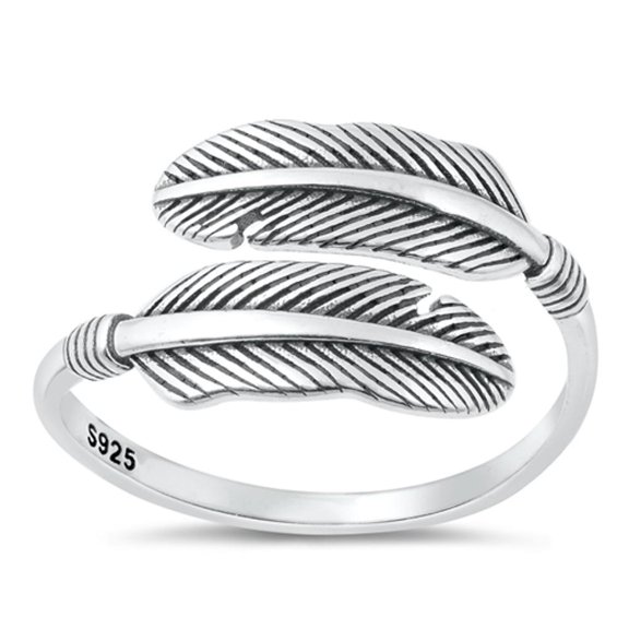 Adjustable Ring .925 Sterling Silver Open Feather Band Jewelry Female Male Unisex Size 9