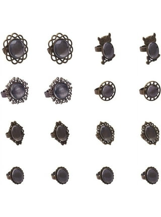 12pcs 6 Styles Antique Silver Ring Settings Adjustable Blank Hollow Flower  Oval Round with Colorful Gemstone Cabochons Ring Making Kit for DIY Jewelry  Making Crafts Supplies 