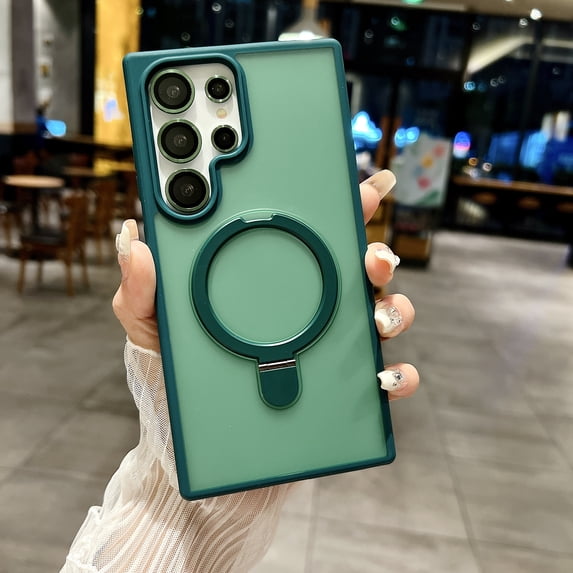 Adjustable Ring Holder for Samsung Galaxy S25 Ultra Phone Case, Compatible with Magsafe Military Grade Shockproof Slim Clear Back Anti-scratch with Lens Protector for Galaxy S25 Ultra, Darkgreen