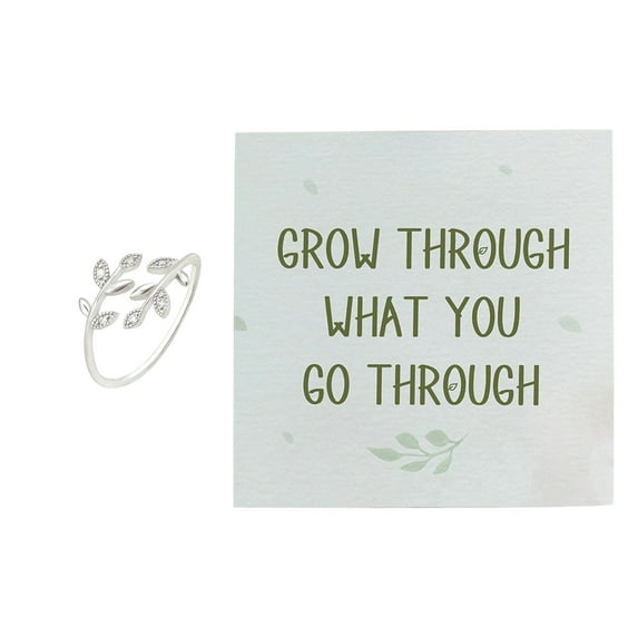 Adjustable Ring for Women Crystal Leaves Statement Stacking Open Band Finger Rings Comfort Fit Dainty Birthday Holiday Jewelry Gift