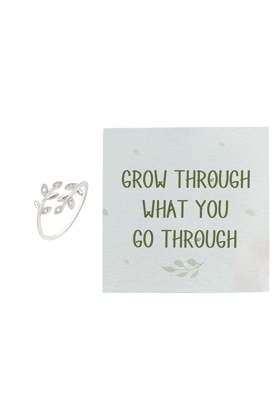 Adjustable Ring for Women Crystal Leaves Statement Stacking Open Band Finger Rings Comfort Fit Dainty Birthday Holiday Jewelry Gift