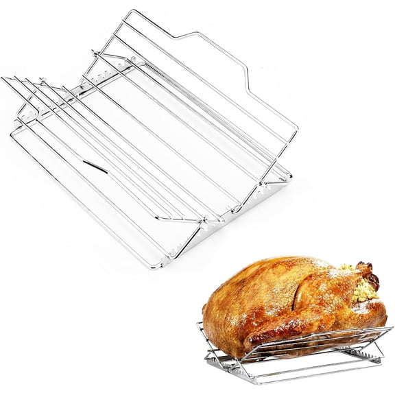 Adjustable Roasting Rack for 9x13 Pan, 304 Stainless Steel Turkey Insert - Fits Oven, Grill & Smoker, Dishwasher Safe
