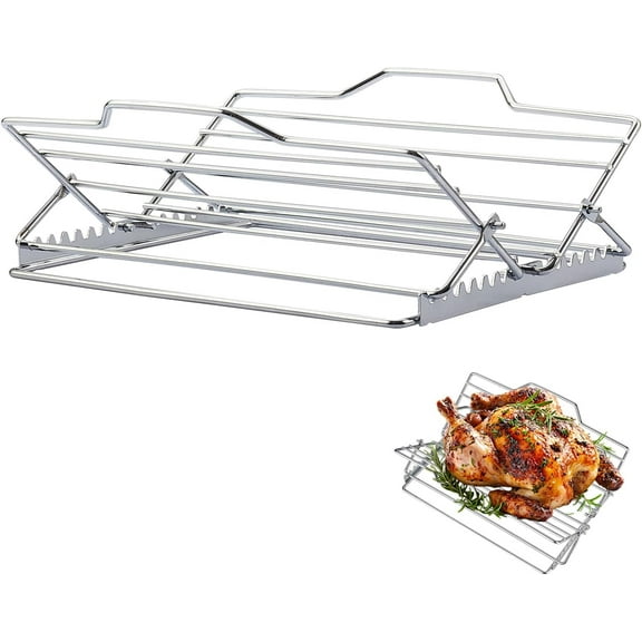 Adjustable Roasting Rack for 9x13 Pan, Stainless Steel Turkey Insert - Fits Oven, Smoker & Grill, Dishwasher Safe Non-Stick