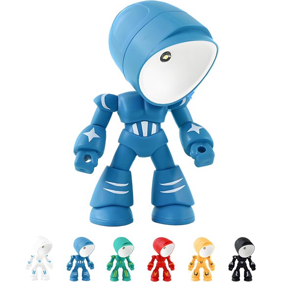 Adjustable Robot LED Mini Night Light, Magnetic Base Cartoon Companion Desk Lamp for Bedroom Decor & Gifts(Blue)