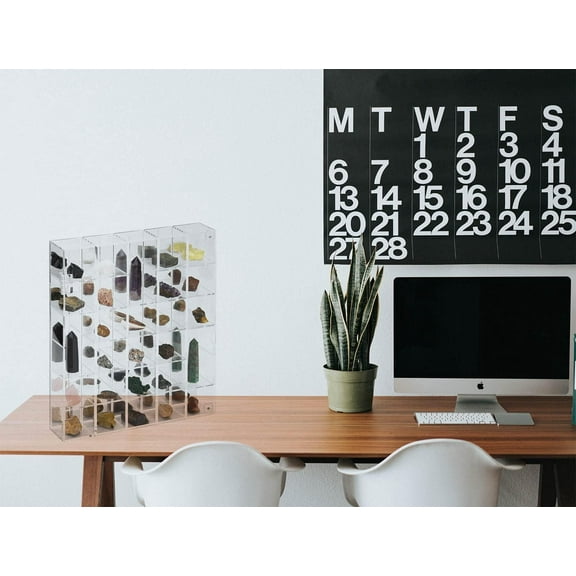 Adjustable Rock Display Case Clear Acrylic Collection Box with Mirrored Arrowhead Stones Storage Display Case