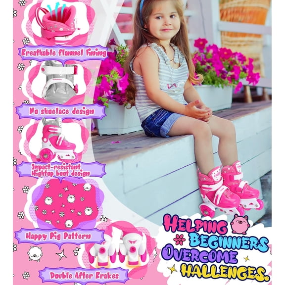 Adjustable Roller Skates for Kids Girls Ladies with Light Up Flash Wheels(Age 3-9),Three-Point Type Balance,Gift Box Packing for Toddlers,Children