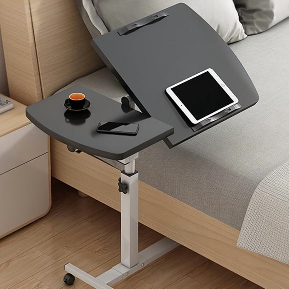 Adjustable Rolling Computer Desk - Mobile Side Table with Wheels for Bedroom/Dorm | Black or White | Easy Assembly Metal Frame