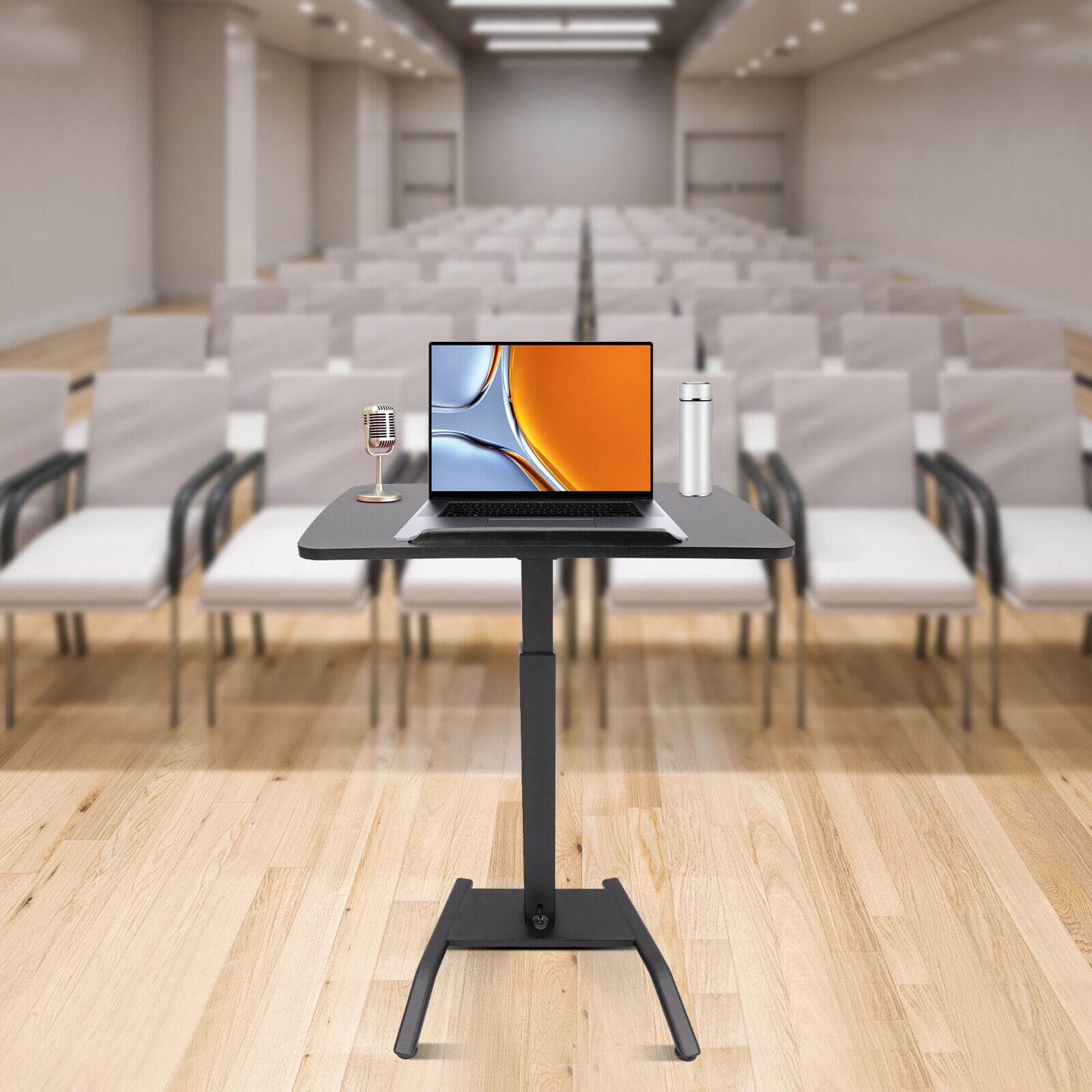 Adjustable Rolling Desk, Adjustable Podium Desk, Standing Lifting Desk 2 Lockable Wheels Black Modern 25.5*17in