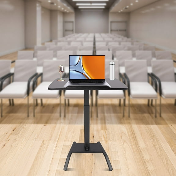 Adjustable Rolling Desk, Adjustable Podium Desk, Standing Lifting Desk 2 Lockable Wheels Black Modern 25.5*17in