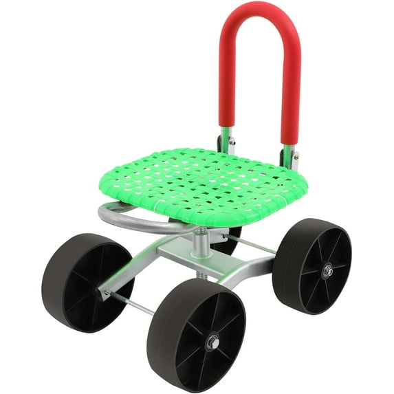 Adjustable Rolling Garden Stool Foldable with Wheels Blue Seat for Gardening Farm Work Outdoor Comfort Height 18-23.2 Inch (Green)