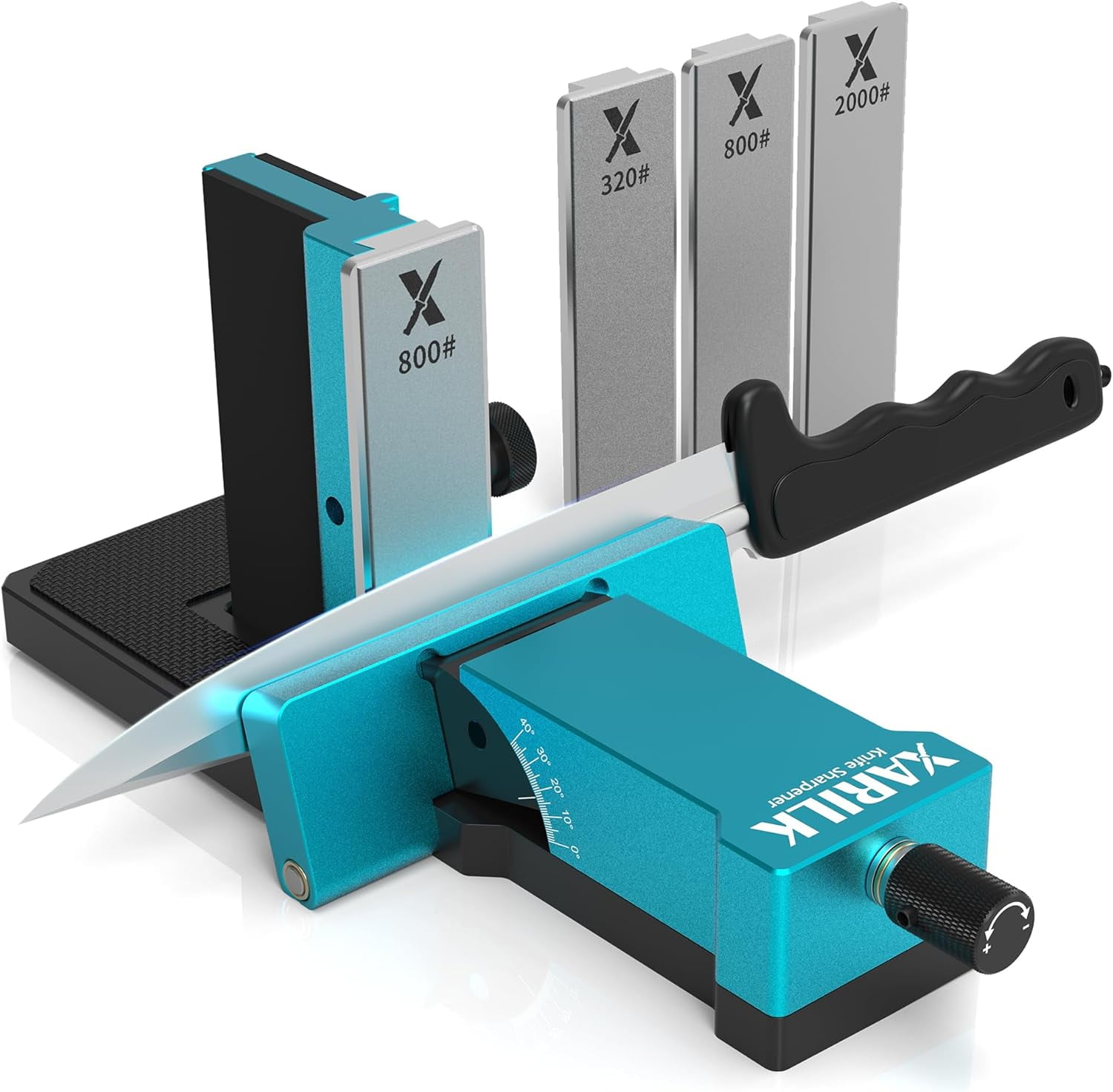 Adjustable Rolling Knife Sharpener Kit 10-40 Adjustable Angles, Removable Diamond Plates (320# 800# 2000#), Portable Design Premium Kitchen Knife Sharpening Tool