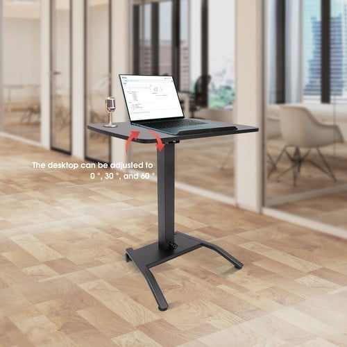 Adjustable Rolling Laptop Desk Foot Pedal, Stand Up Computer Workstations, 25.5"W x 17"D Large Tabletop, Height Adjustable 28-42.5in, Angle Tilt, H-Shape Base, 26.46lb Load, Black