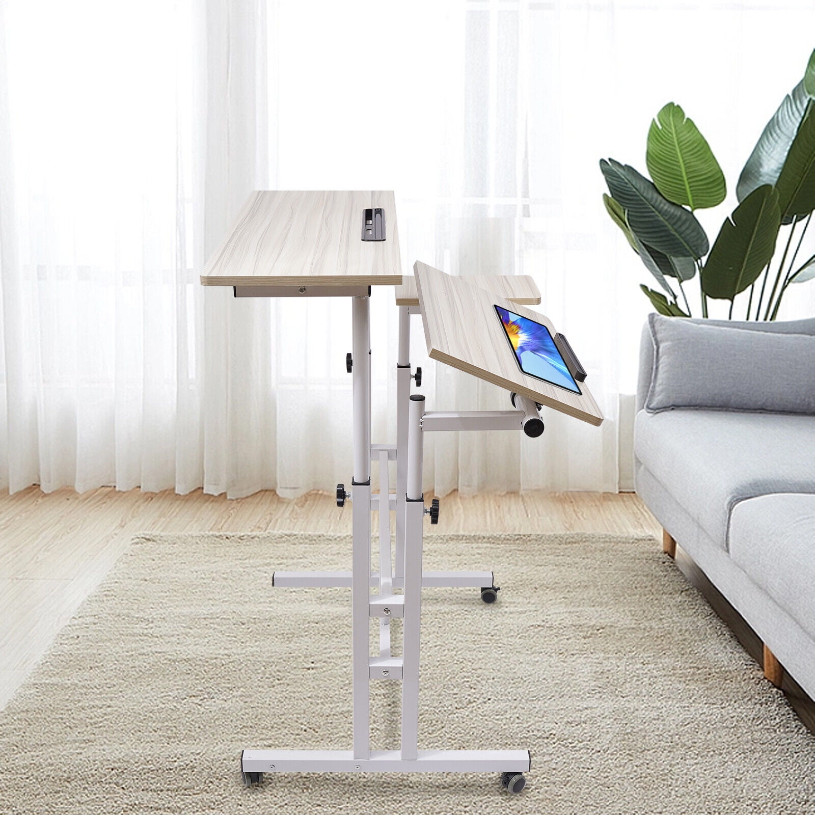 Adjustable Rolling Laptop Desk Office Computer Table Mobile Stand up ...