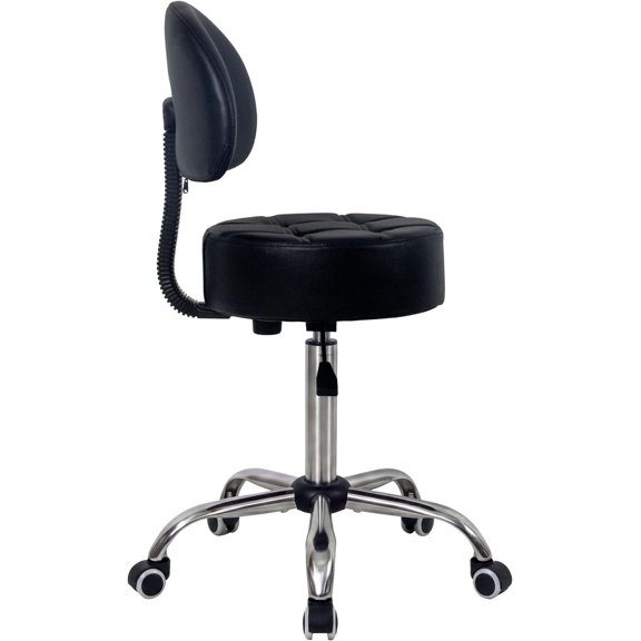 Adjustable Rolling Round Stool with Backrest&Wheels, Black | 360? Swivel, Multi-Purpose, With Support, For Office Laboratory Bar