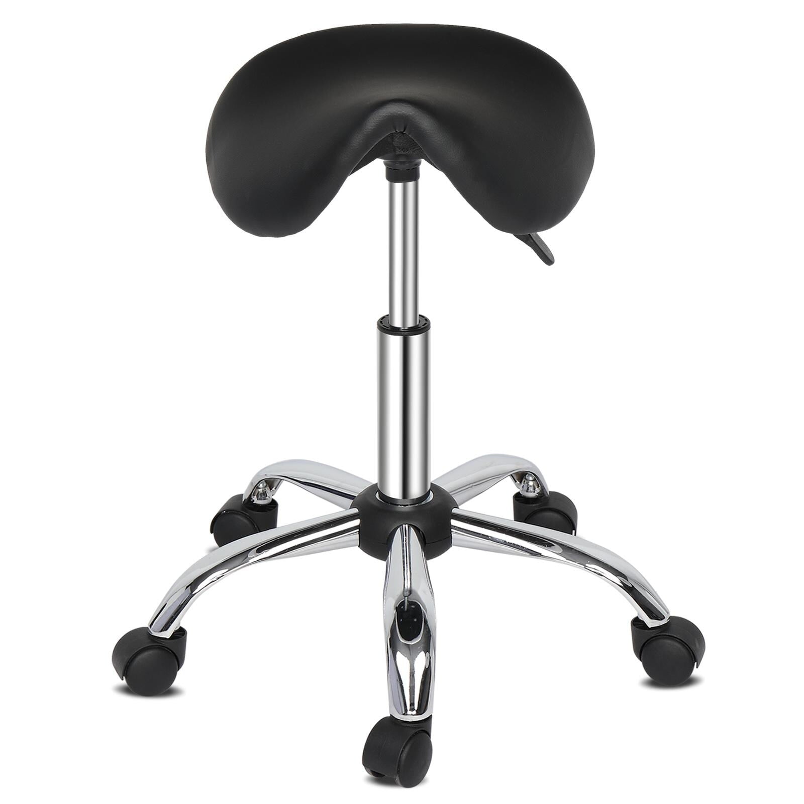 Black Adjustable Swivel Saddle Stool with Metal Base