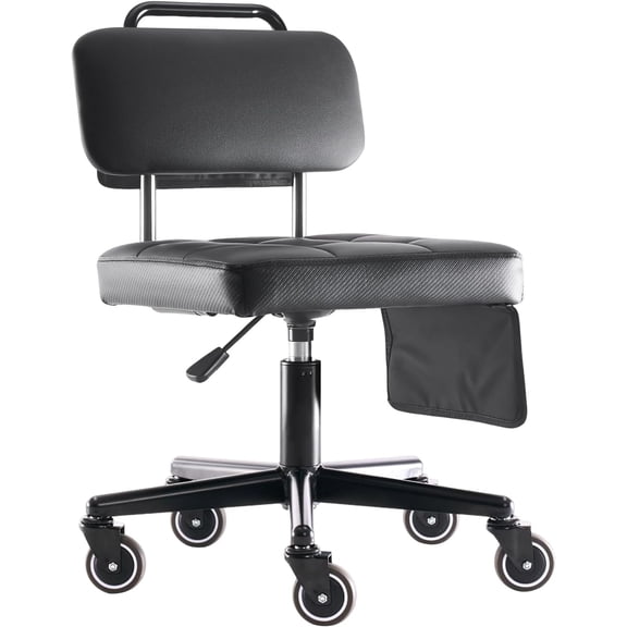 Adjustable Rolling Shop Stool with Tool Bags, Black Padded Seat, TPE Wheels, Real Backrest, Easy Handrail (Bending Work Seat Height(16-21