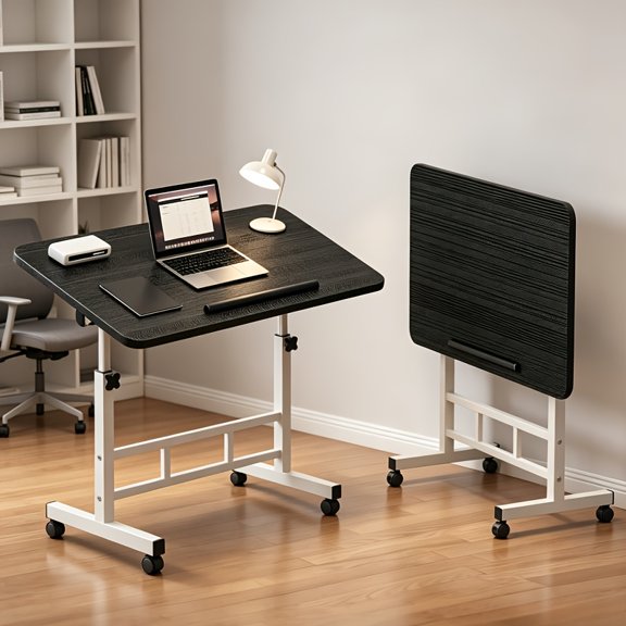 Adjustable Rolling Sit Stand Computer Desk Double Storage Tilting Desktop Lockable Wheels