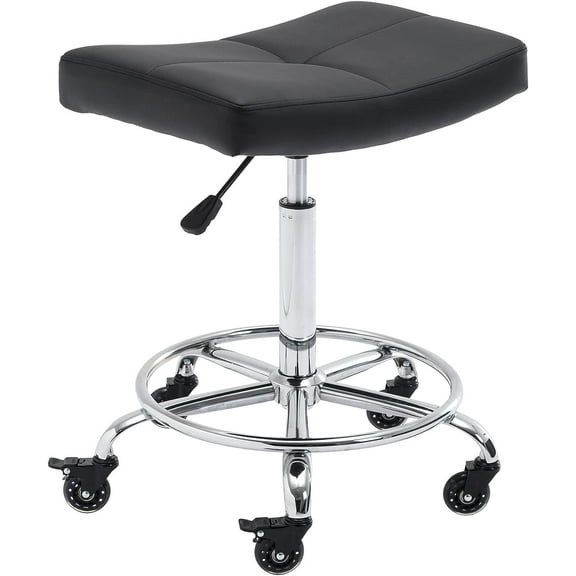 Adjustable Rolling Stool with Extra Wide Seat, Lockable Rubber Wheels & Footrest - Swivel Stool Chair for Kitchen, Lab, Office, Salon, Home (Black, 19''-24'')
