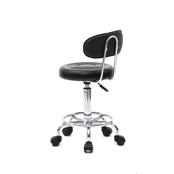 Adjustable Rolling Stool with Backrest, Swivel PU Leather Office Drafting Chair, HeightAdjustable Work Stool with Wheels
