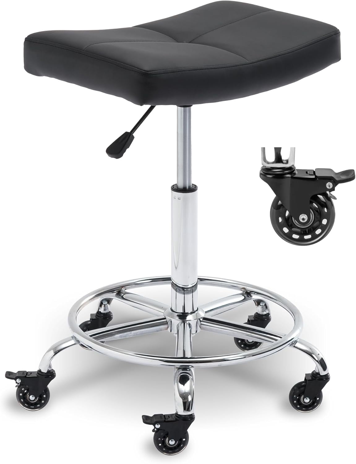 Steel Stool Rooling Adjustable Rolling Stools with Locking Wheels, Wide Heavy Duty Rolling ...