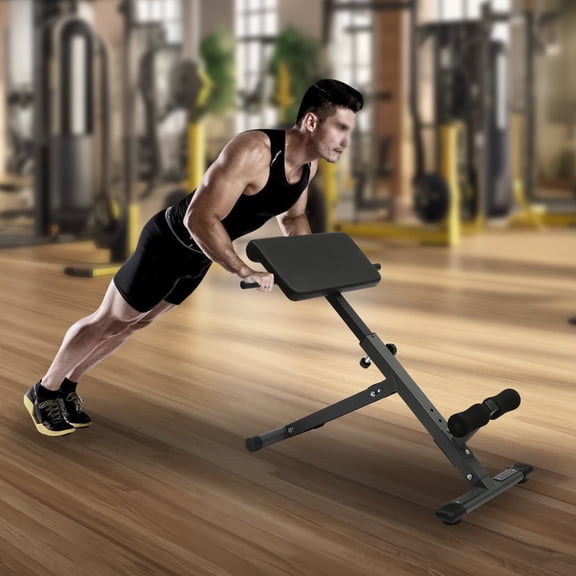 Adjustable Roman Chair Fitness Bench Black Powder Coated Steel Frame 5-Level Settings with Comfortable PU Pads for Core and Lower Body Workouts