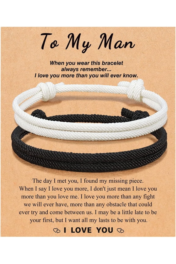 Adjustable Rope Couples Bracelets for Men, Boyfriend, Girlfriend, Soulmate, Husband, Wife - Anniversary Valentines Day Birthday Christmas Gift for Him and Her